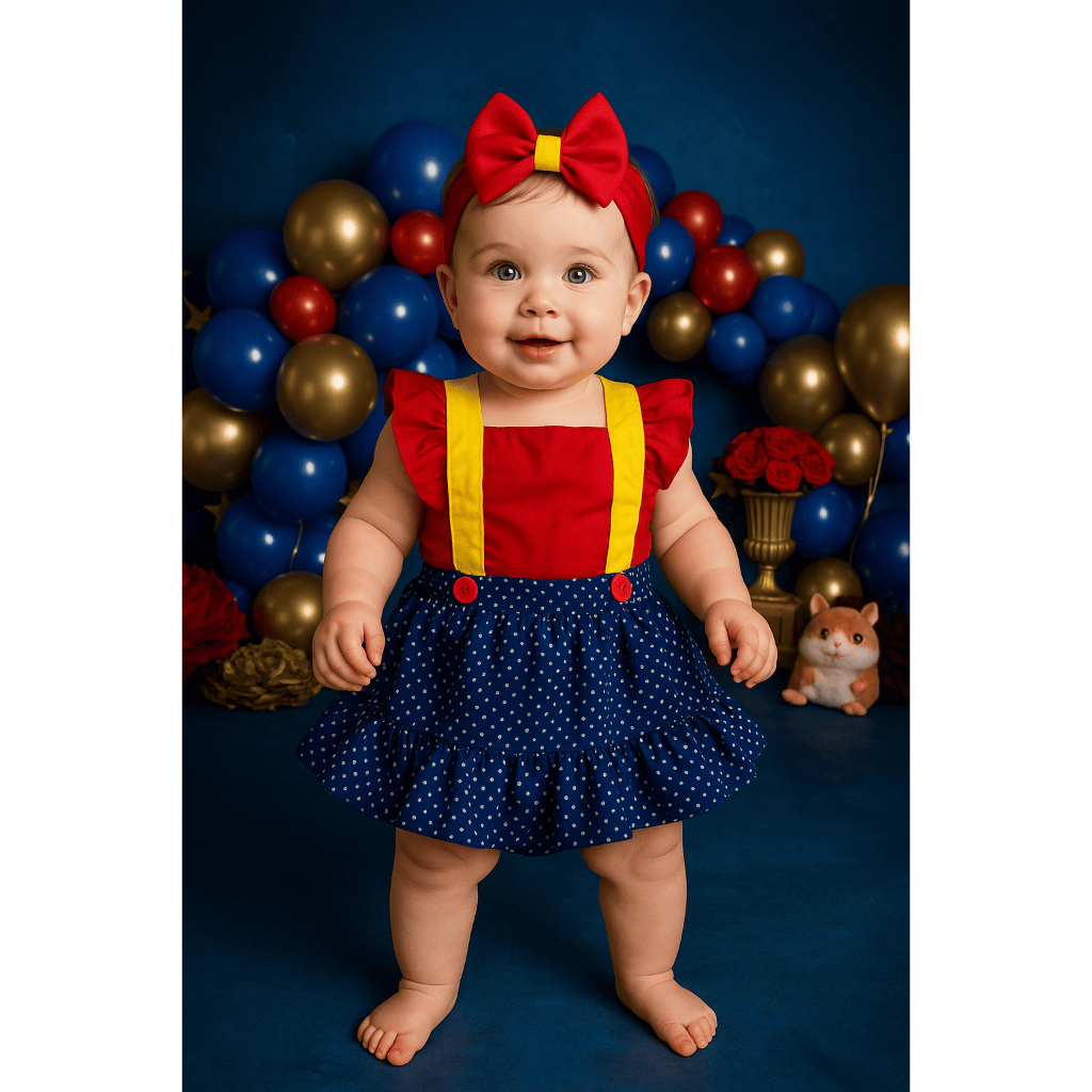 Jardineira Saia Infantil Bebê Fantasia Baby Mulher Maravilha Saia Mini Diva Smash The Cake Heroína