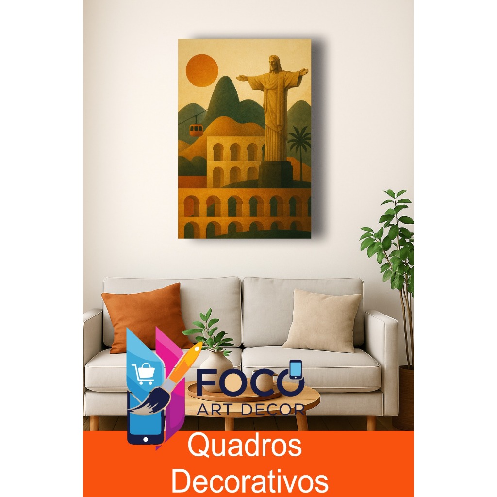 Quadro Decorativo Cristo Redentor Rio de Janeiro Paisagem Arcos da Lapa Bondinho sala quarto.