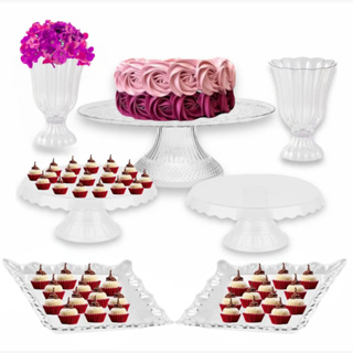 Kit Festa 1 Boleira 30cm 2 Boleiras 22cm 2 Vasos e 2 Bandejas em Oferta na Shopee