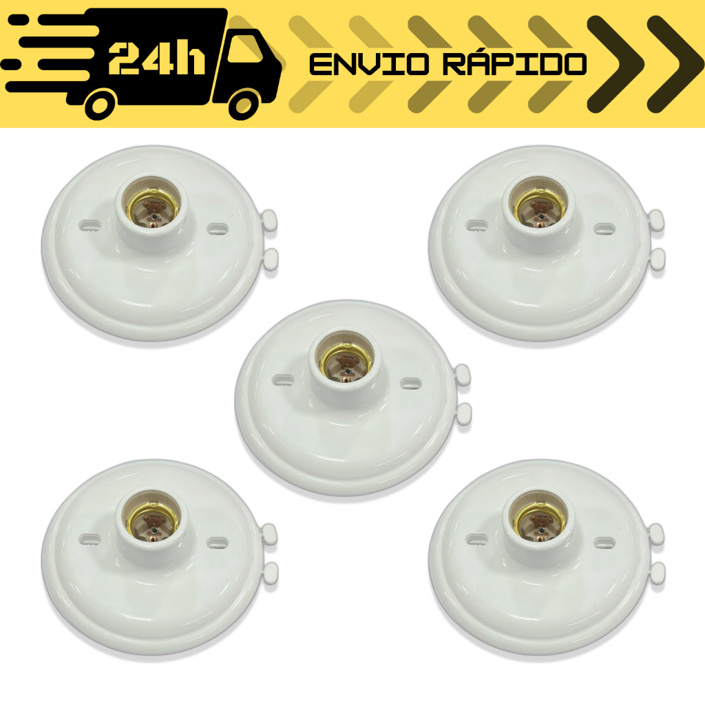 Kit 5 Plafon Redondo Branco Bocal Porcelana E27 Para Lâmpada Teto Residencial