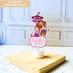 SKYE MENINA PATRULHA CANINA | APLIQUE PARA TUBETE | TAGS | LEMBRACINHAS PERSONALIZADA - JÁ VAI RECORTADO