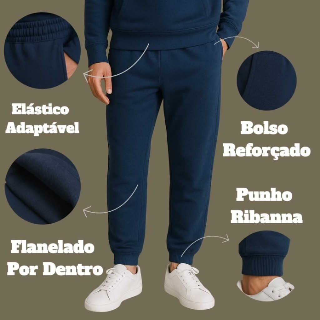 Calça Jogger Moletom Masculina Feminina Unisex Confortável  Franelada Inverno Com Punho em Ribana