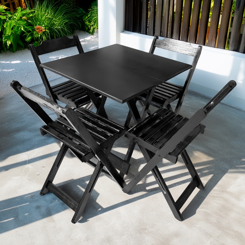 Conjunto Mesa Dobrável 4 Cadeiras 70x70 MDF Promoção Bar Jardim