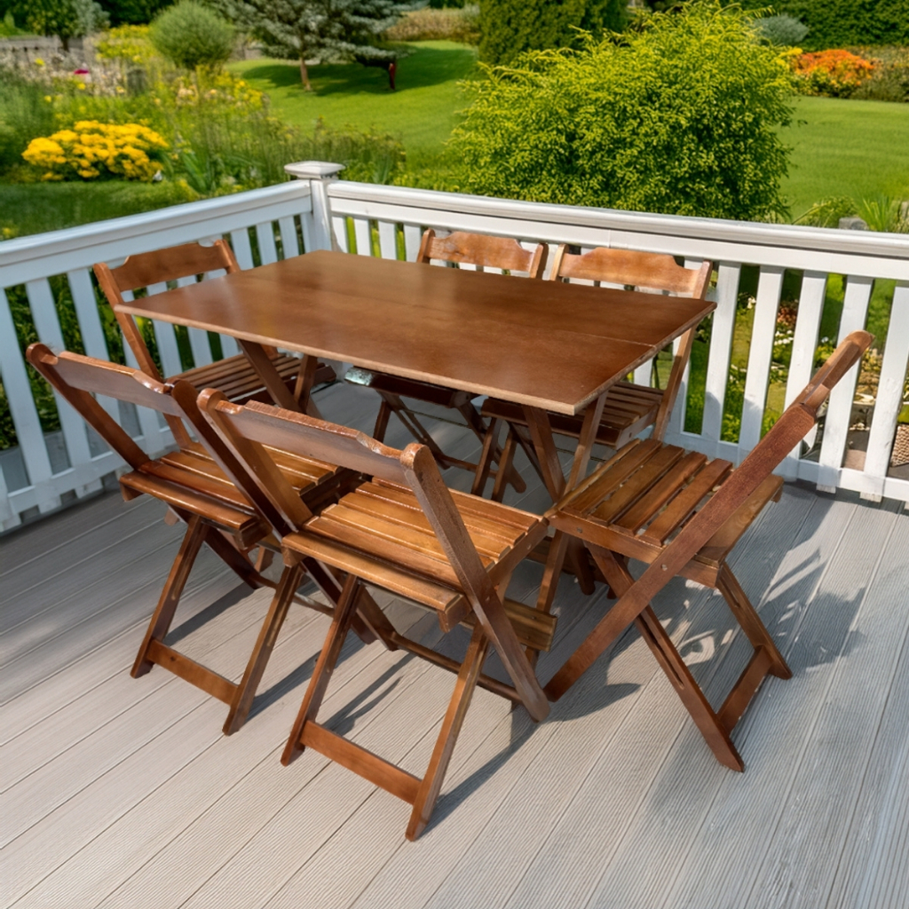 Conjunto Mesa +  6 Cadeiras Dobráveis de MDF 120x70 Jardim Promoção