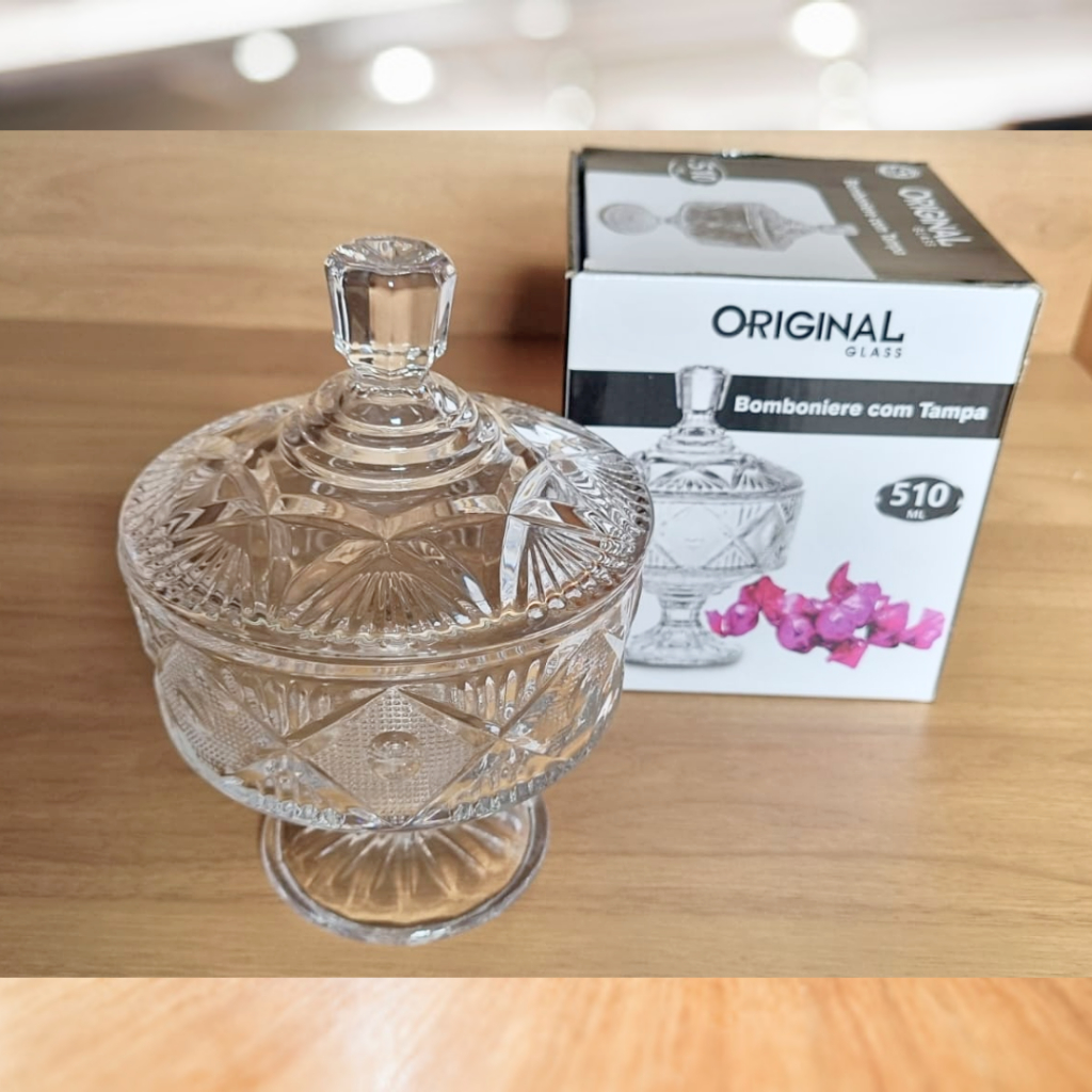 Bomboniere/baleiro com tampa - vidro cristal 510ml - Original Glass