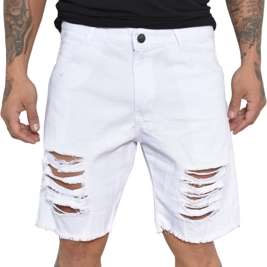 bermuda jeans masculina rasgadas e lisas sarjas com elástico compre menor preço economize promoção