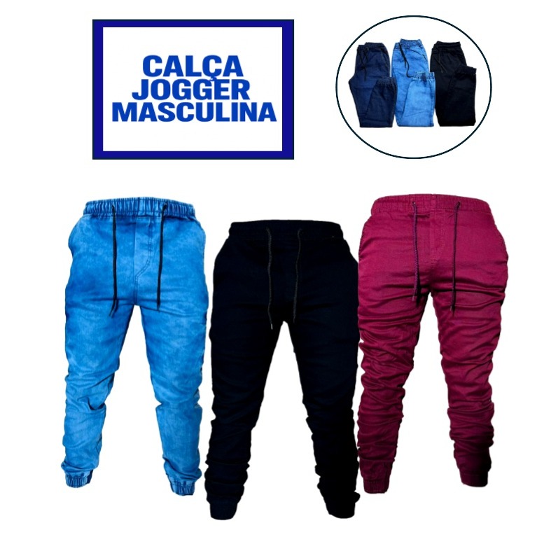 Kit 03 Jogger Calça Masculina Punho Elástico Sarja Ou Jeans OFERTA ENTREGA RAPIDA