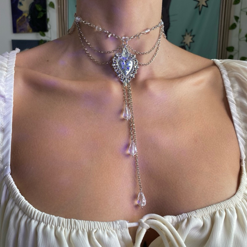 Colar de Aço Inoxidável retrô antigo vintage Pérola Acessório alternativa Pingente Coração Gargantilha Necklace Cruz y2k