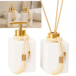 Kit Lavabo Branco Cubo 250ml C/ Enfeite Sabonete E Difusor