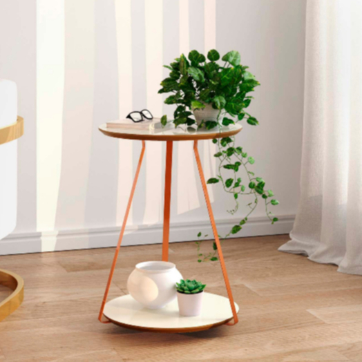 Mesinha Canto Lateral Decorativa Redonda Sofia Pés Ferro