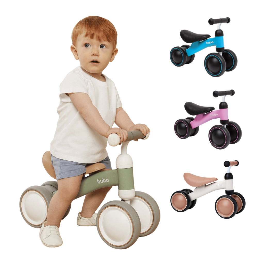 Bicicleta de Equilíbrio Buba sem Pedal 4 Rodas Coordenação Motora Bicicleta Infantil Bebê