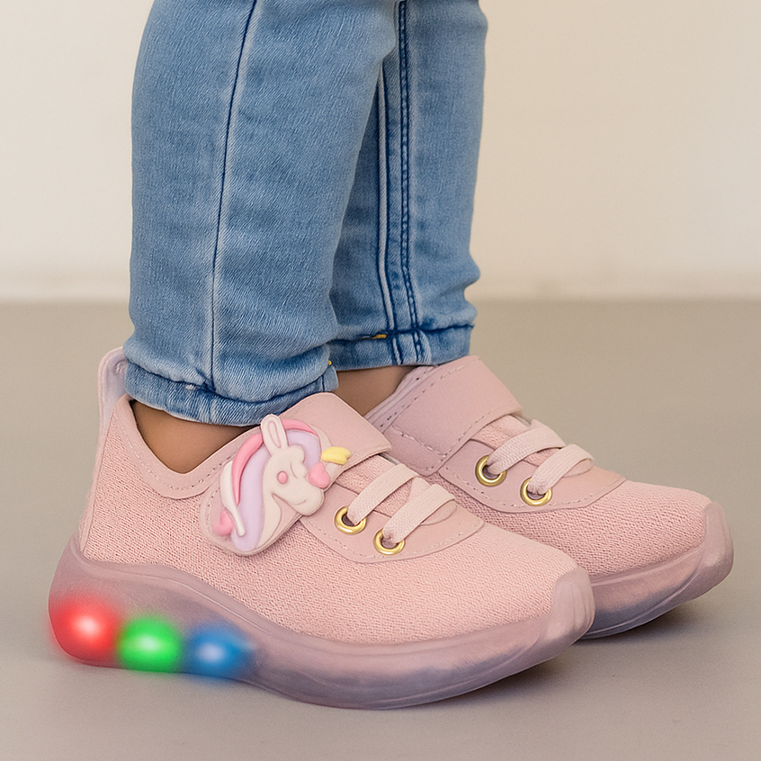 Tênis Infantil Menina Led Confortável Luzinha Colorida Delicado Escolar Enfeite Unicórnio Blogueira