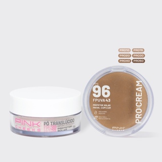 Make Básica PINK CHEEKS - Pro Cream + Pó Translucido em Oferta na Shopee