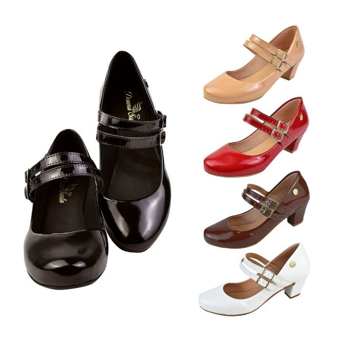 Scarpin Bico Redondo Estilo Boneca Salto Conforto em Oferta na Shopee