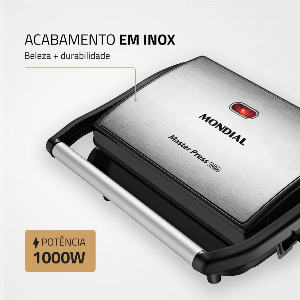 Grill Mondial Press PG-01 Preto/Inox 110V | Sanduicheira Antiaderente