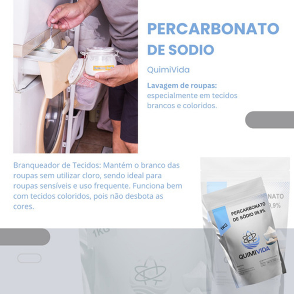 Alvejante Percarbonato 99% Pure - Tira Manchas Roupas Brancas e Coloridas - 1KG