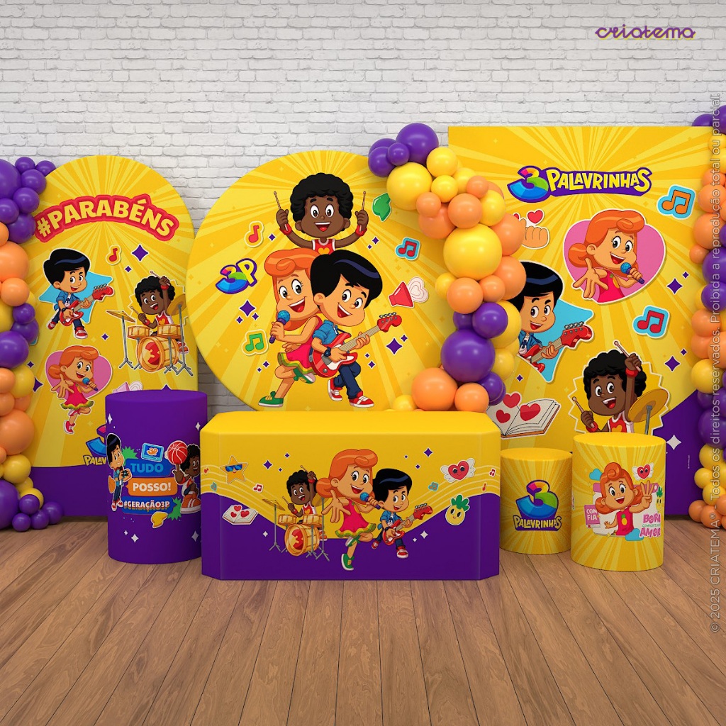 Decoração Festa 3 Palavrinhas: Capa e Painel 3 Palavrinhas Aniversário Infantil Sublimada Em Tecido em Oferta na Shopee