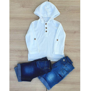 Camisa Infantil Manga Longa Com Capuz e Botão em Oferta na Shopee