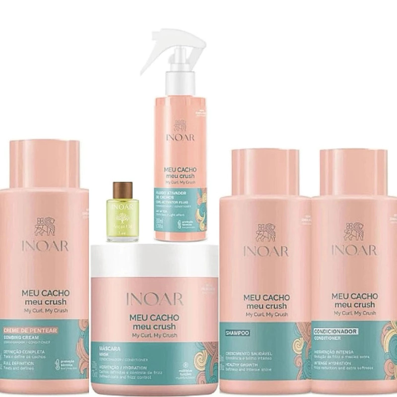 KIT INOAR MEU CACHO MEU CRUSH SH + COND + CREME DE PENTEAR + FLUIDO ATIVADOR 200ML + OLÉO ARGAN 7ML