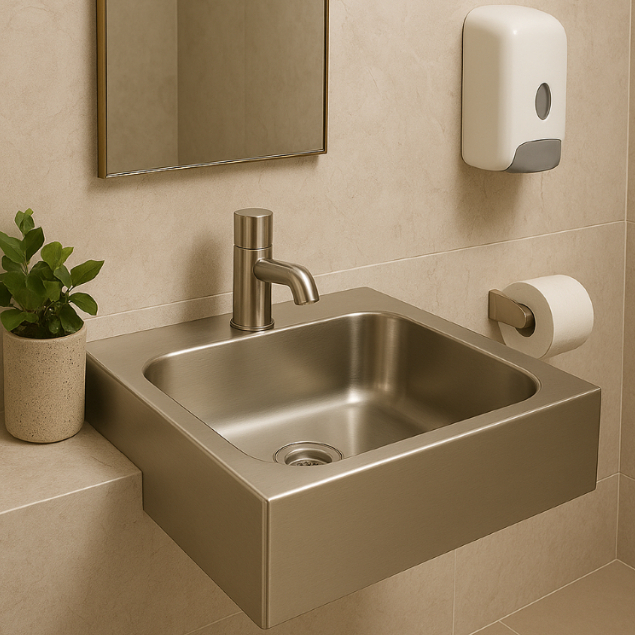 Lavatório Compacto Inox para Espaços Reduzidos