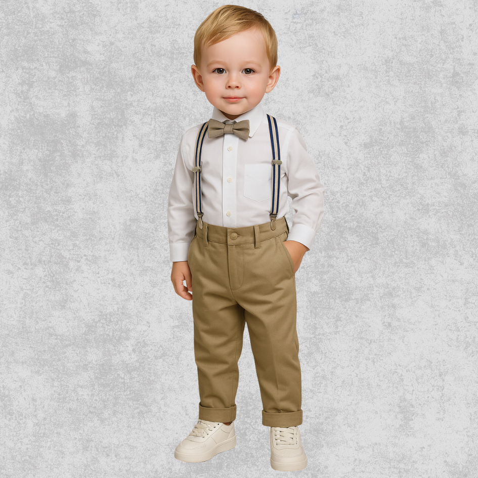 Roupa Social Bebe Menino Kit 4 Peças Camisa Calça Gravata Suspensorio Conjunto Batizado Festa Pajem