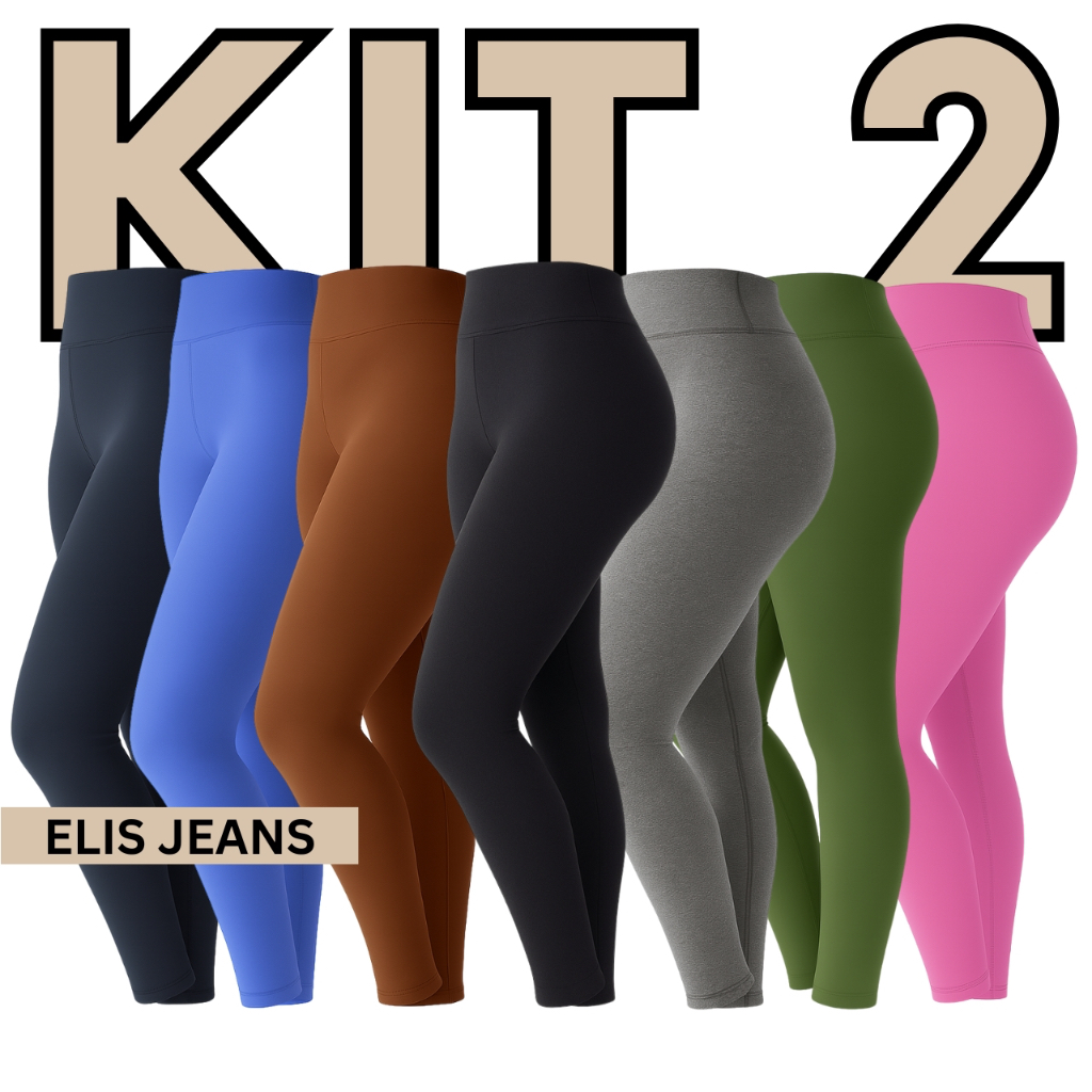 Kit 2 Calças Legging Fitness Feminina Cintura Alta Leg Suplex Academia Zero Transparência