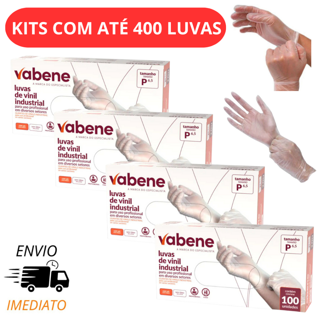 Kit Luva de Vinil Descartável Sem Pó com até 400 Unidades Transparente – Conforto e Resistência em Oferta na Shopee