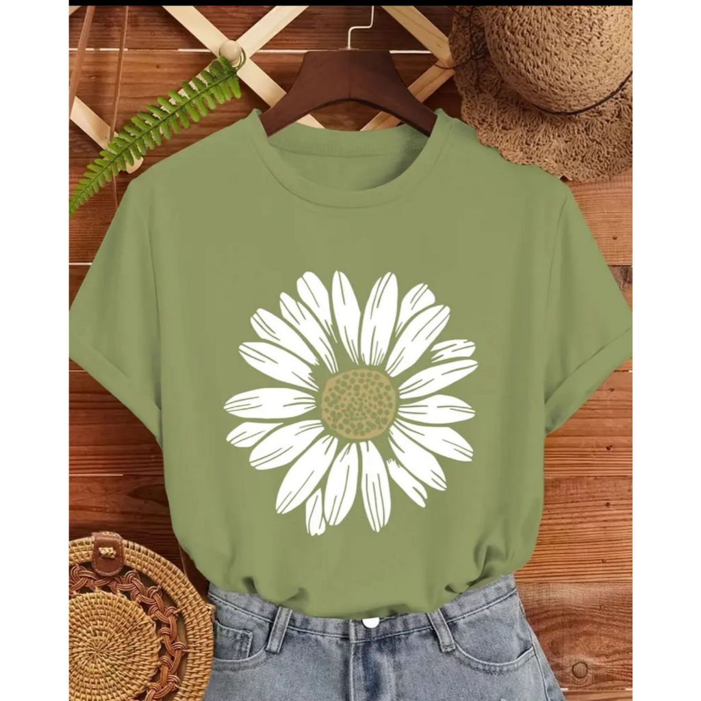 Camiseta Feminina Flor Minimalista Fofa Estilosa 100% Algodão
