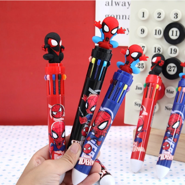 Super-Herói Dos Desenhos Animados Spiderman10 Cores Caneta Esferográfica Imprensa Marcas Coloridas Multifuncional em Oferta na Shopee