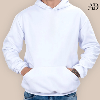 MOLETOM BRANCO BLUSA CANGURU 100% ALGODAO LISO COM CAPUZ UNISEX em Oferta na Shopee