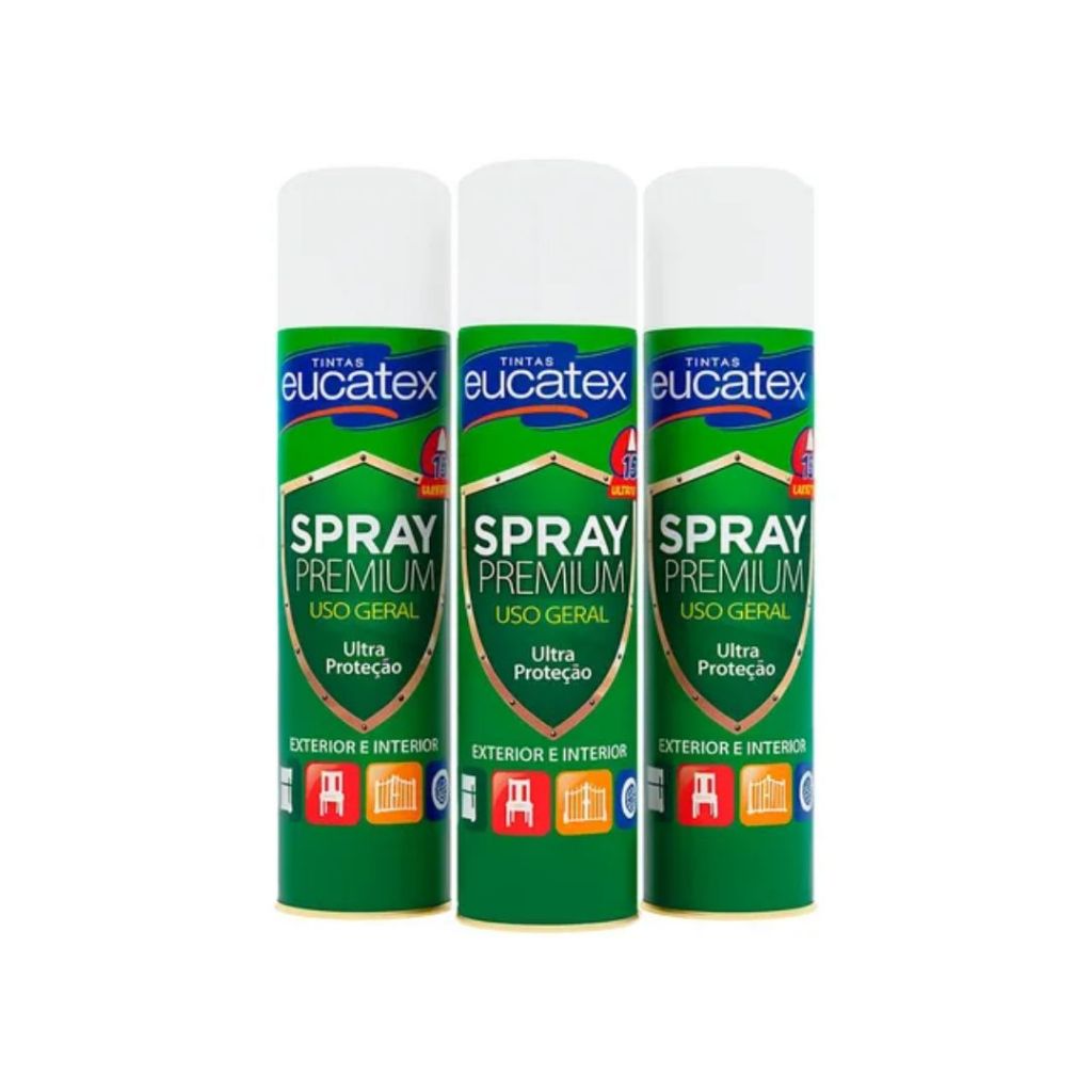 Kit 3 Tinta Spray Eucatex Branco Fosco Metal Madeira Mdf