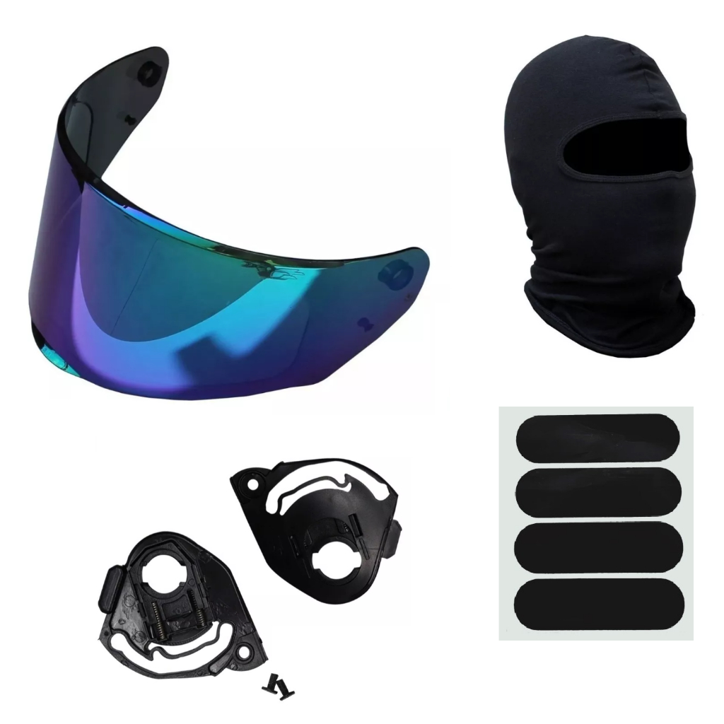 KIT VISEIRA CAMALEÃO CAPACETE LS2 FF320 FF800 FF353 FF810 + BALACLAVA + SUPORTE RAPARO + ADESIVO REFLETIVO