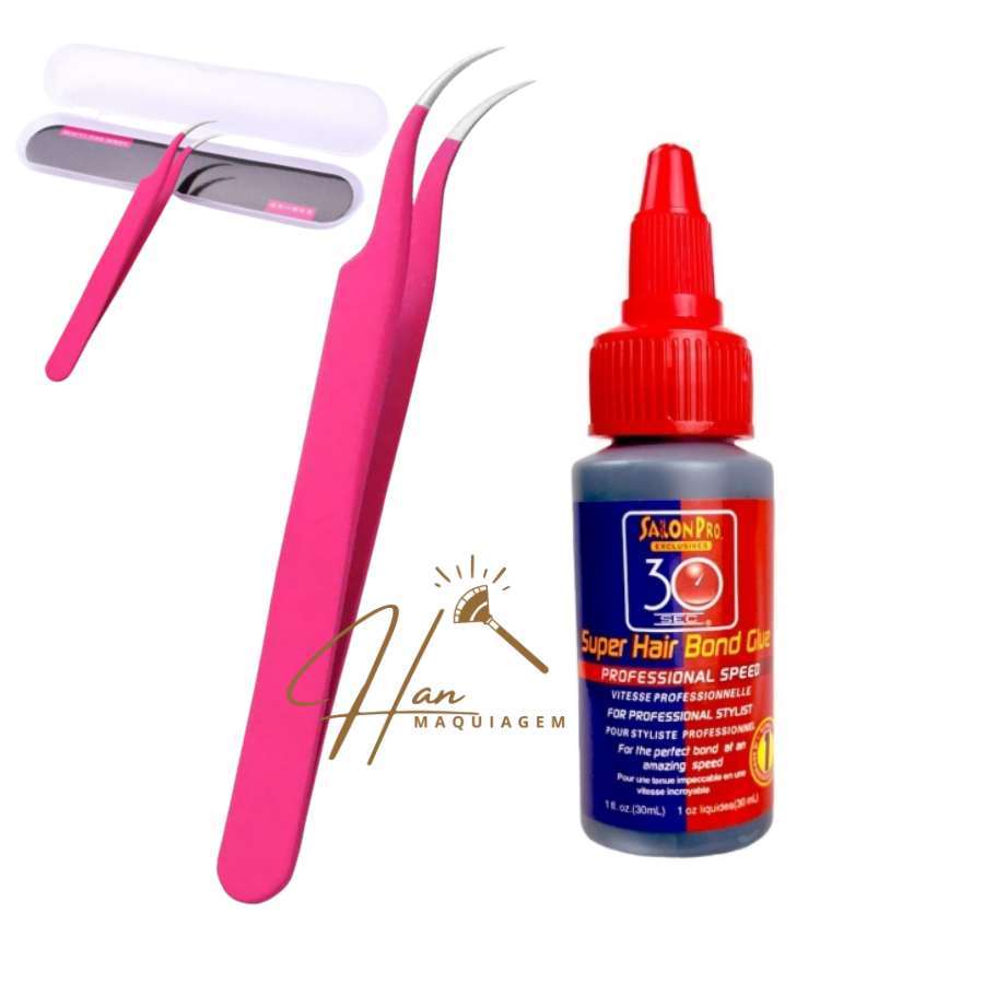Conjunto Pinça Extensão De Cílios + Super Cola Salon Pro 30ml Para Alongamento