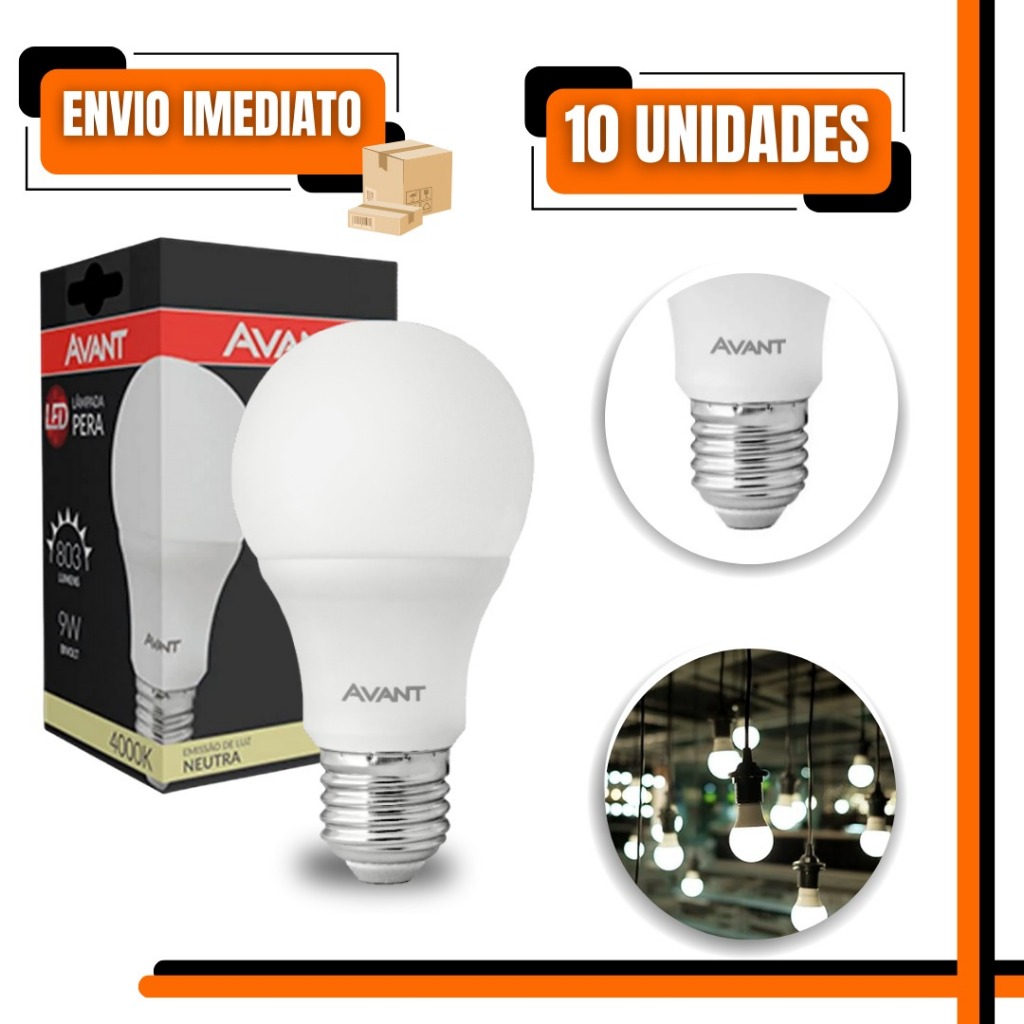 Kit 10 Lâmpadas LED Bulbo 9W 6500K Bivolt Econômica Luz Branca Fria E27 Alta Durabilidade em Oferta na Shopee
