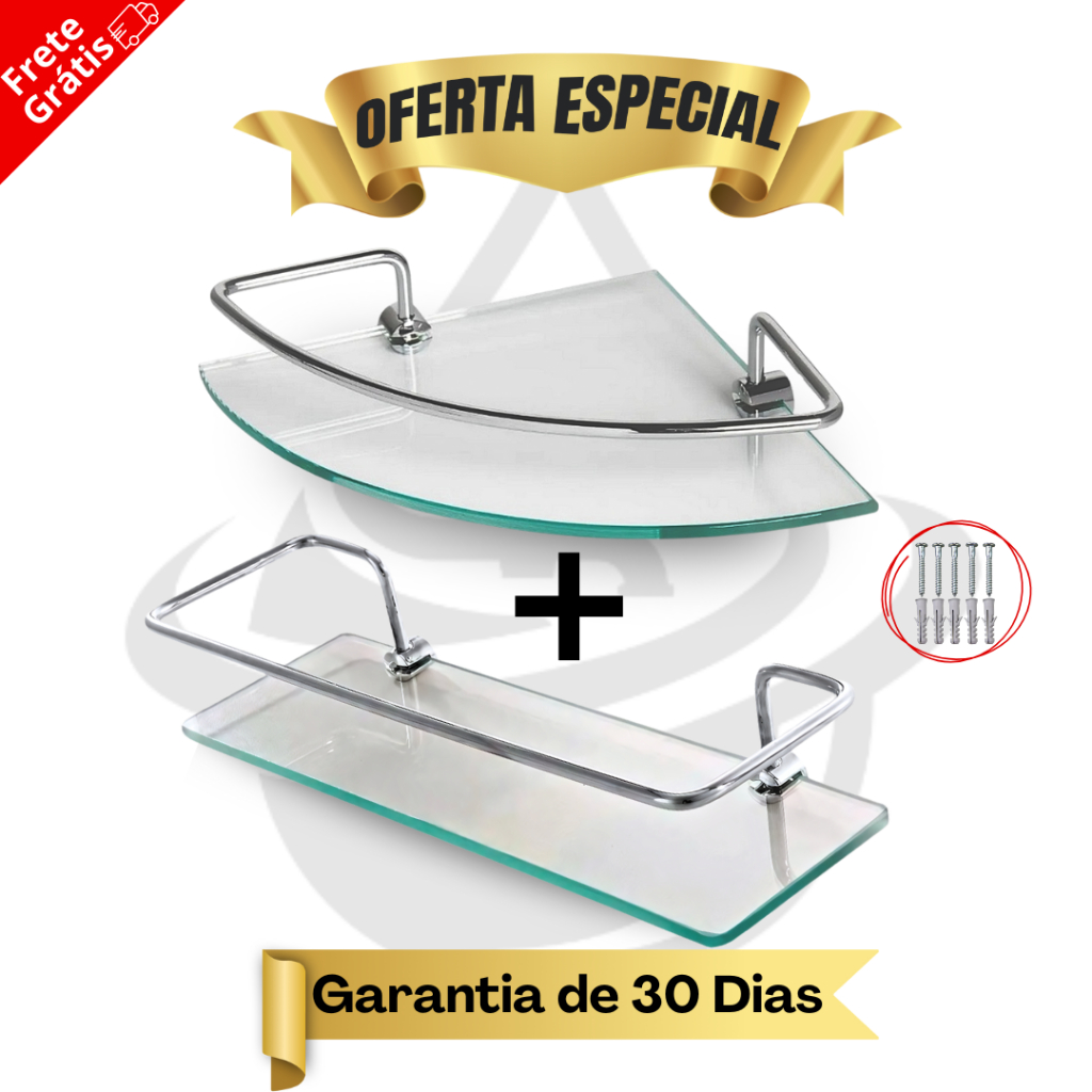 Porta Shampoo Suporte Reto Canto Banheiro Vidro Incolor Prateleira Organizador Cantoneira Box