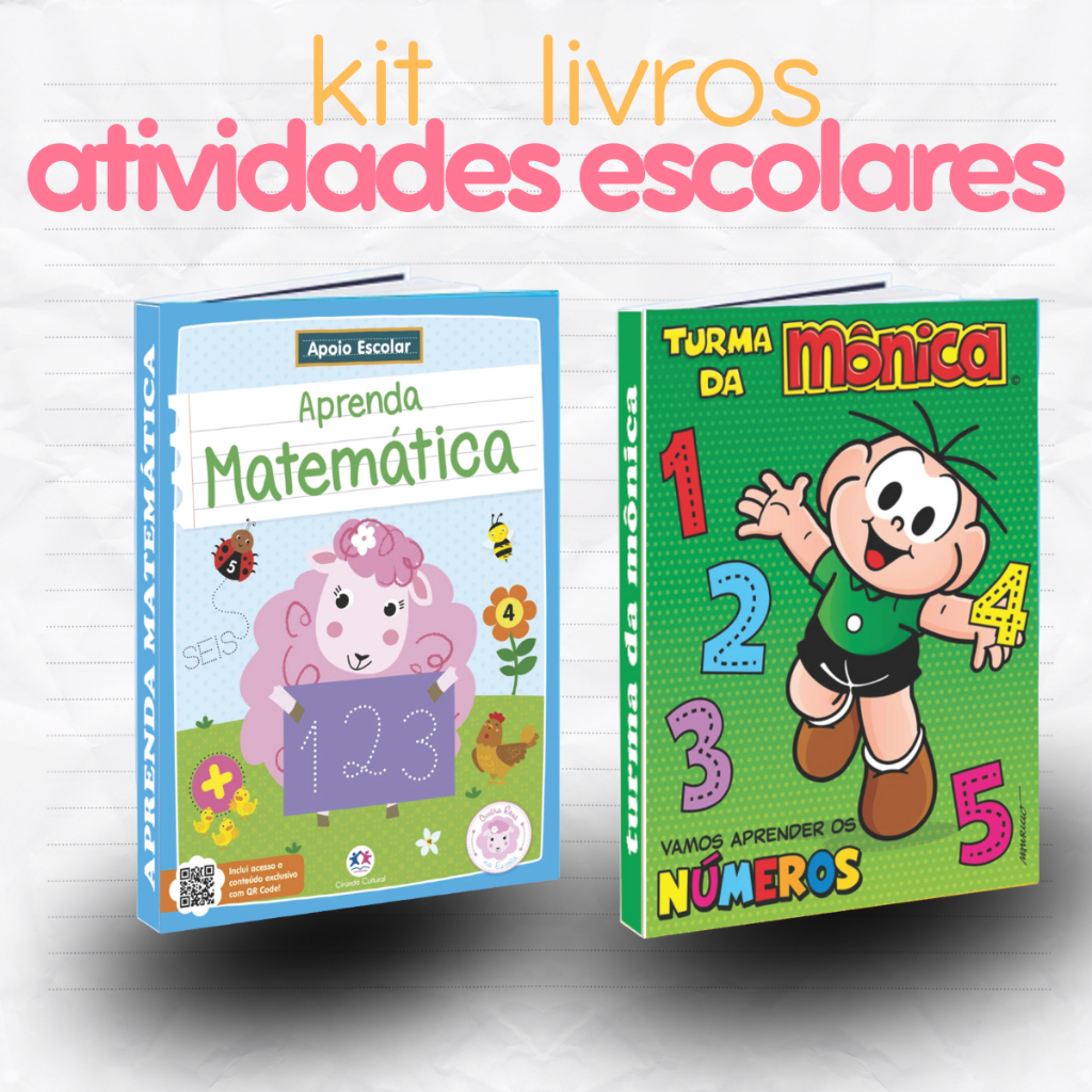 Kit 2 Livros Infantil Caderno Reforço Escolar Atividades Cartilha Alfabetização Números Matemática