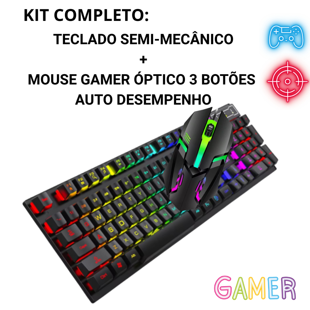 Kit Teclado Mouse Gamer RGB Teclado Mecânico Mouse Laser Profissional Chroma ...