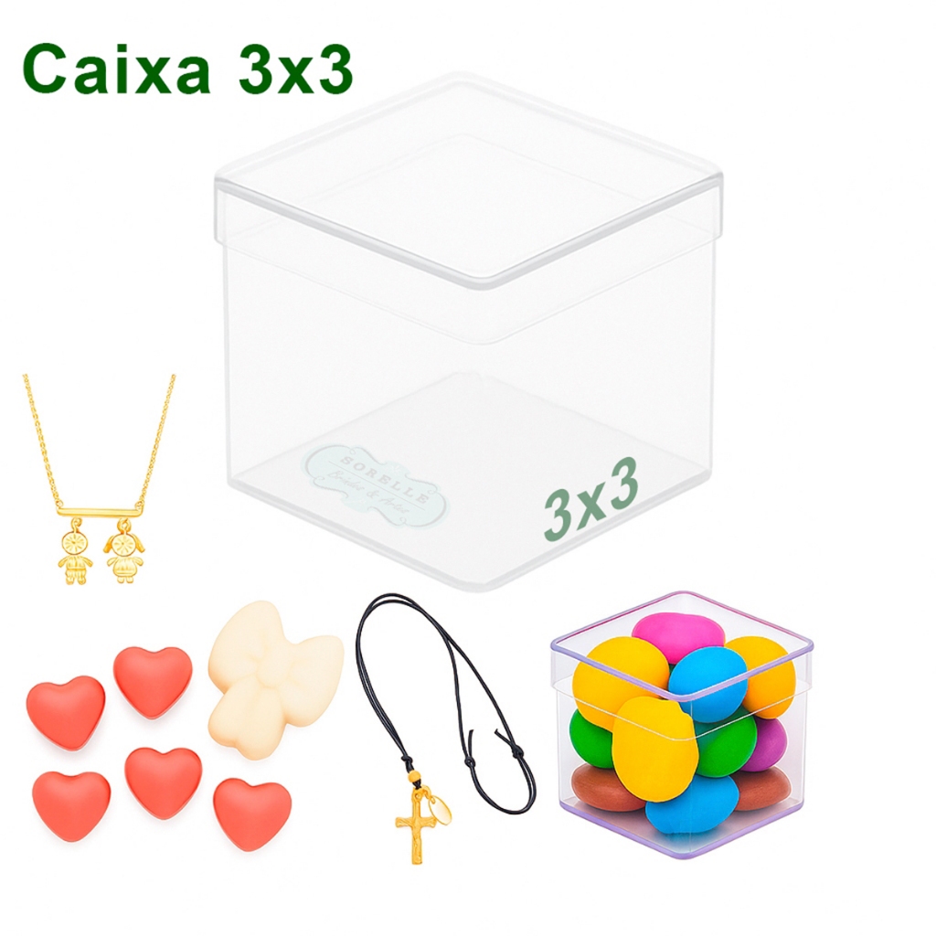 Caixinha Acrílica 3x3 Transparente para Lembrancinhas, Brigadeiro, Terço e Artesanato
