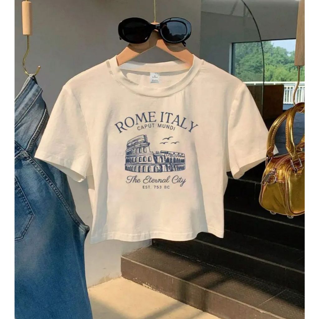 Camiseta Cropped Feminina Roma Itália A Cidade Eterna Fofa Casual Minimalista Algodão