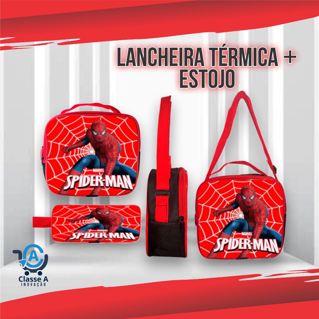 Kit Lancheira Térmica e Estojo Infantil Masculina Menino Personagens Homem Aranha Sonic Hotwheels em Oferta na Shopee