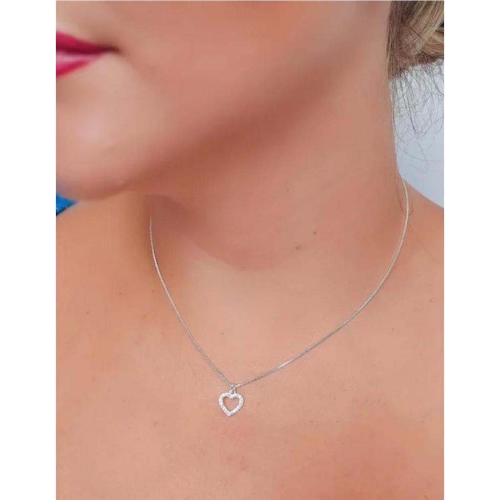 Colar Feminino Folheado Com Pingente De Coração Cravejado - Ponto De Luz - Meia Lua em Oferta na Shopee