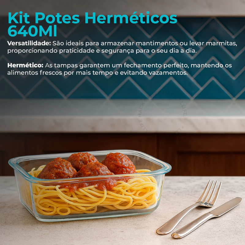 Conjunto de Potes de Vidro Herméticos 370/640/1040ml para Mantimentos — foto 2