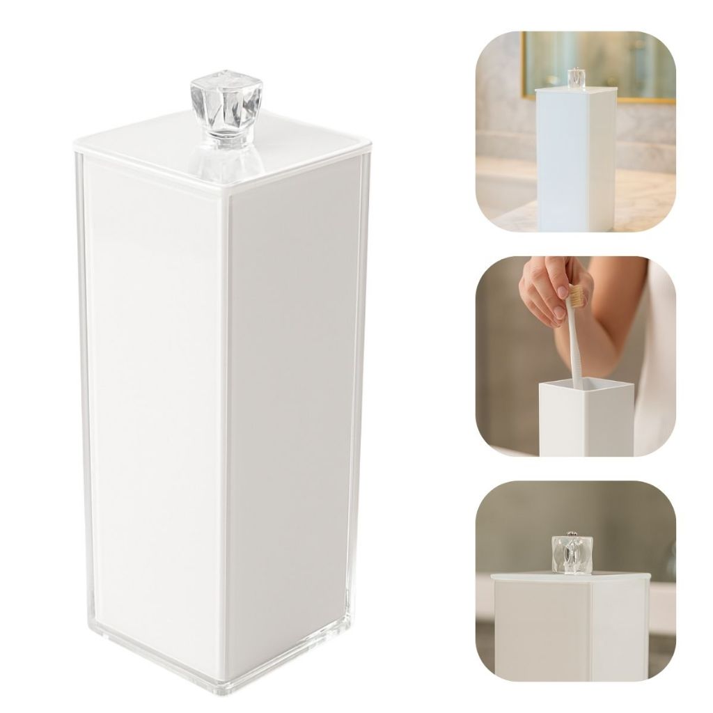 Porta Escovas C/ Tampa Vidro Branco Luxo 20x7x7cm P/ Lavabo