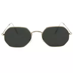Óculos de Sol Union Black Gold Geométrico Armação Dourada Lentes Pretas UV400