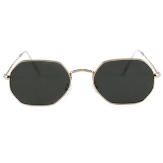Óculos de Sol Union Black Gold Geométrico Armação Dourada Lentes Pretas UV400 em Oferta na Shopee