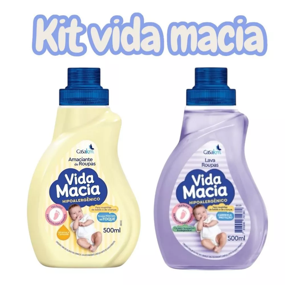 Kit Bebê Vida Macia Lava-Roupas + Amaciante Glicerina e Camomila 500ml Suave e Hipoalergênico