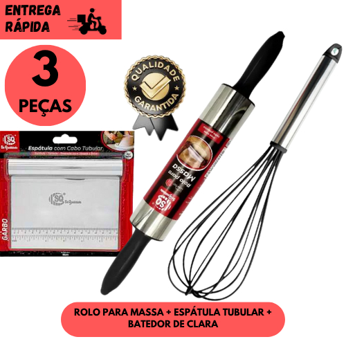 Kits 3 ou 1 Utensílios Cozinha Fouet + Rolo de Massa + Espátula Tubular Inox 🍴👩‍🍳para Massas Bolos em Oferta na Shopee
