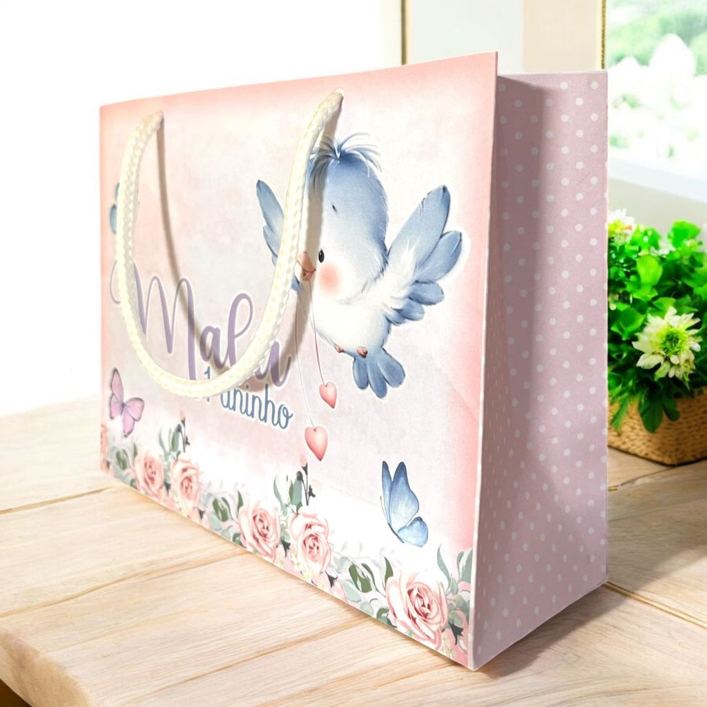 SACOLINHA JARDIM Pássaro Borboletas Personalizado Sacolinha Lembrancinha Mimos Aniversário ENCANTADO