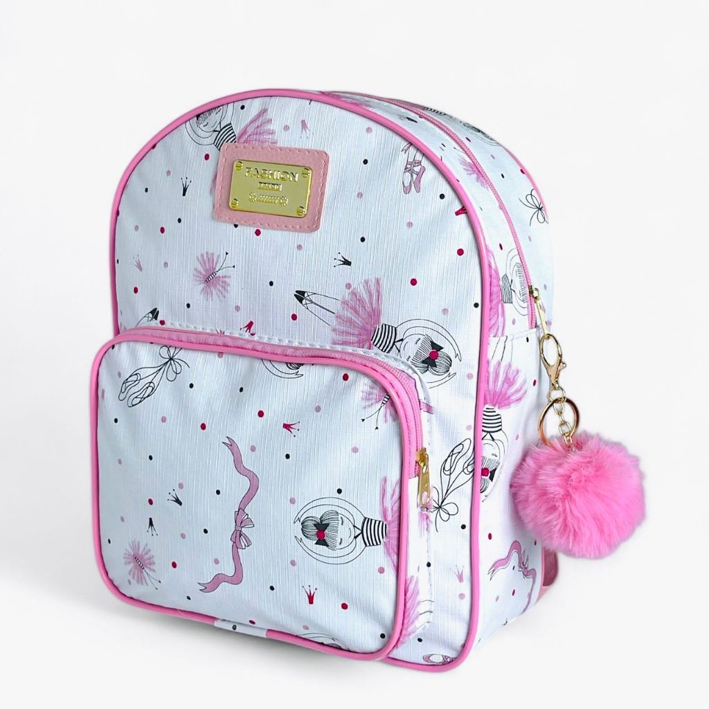 Mochila Maternidade Feminina Bailarina Menina Bolsa de Costas Passeio Creche Escola C/ POMPOM