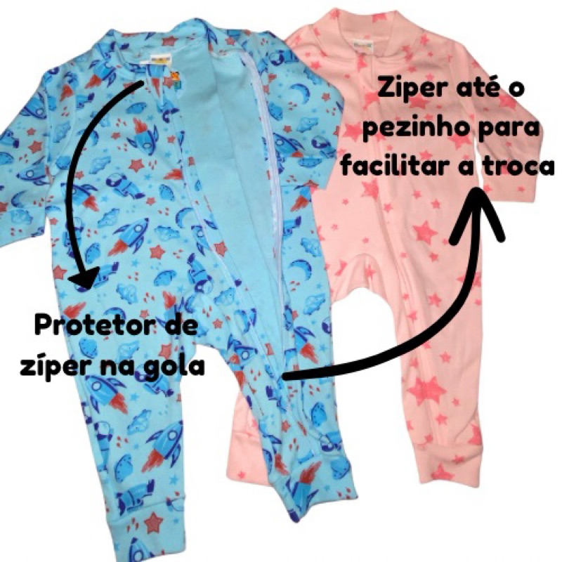 Macacão Bebê menino menina enxoval Algodão Suedine meia estação ziper ate o pézinho infantil